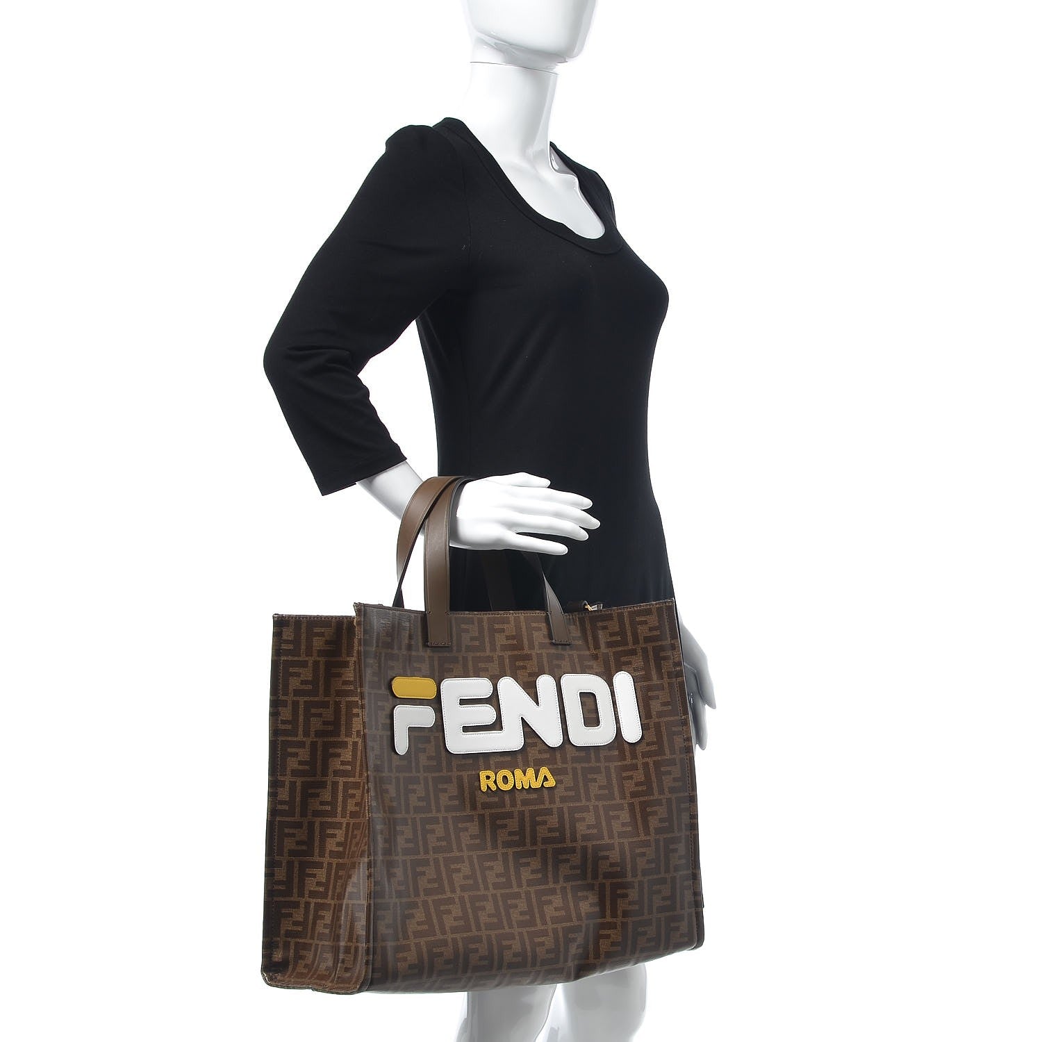 Fendi X FILA Glazed Fabric FF 1974 Mania Shopping Tote Bag Mogano Panna White 2 of 7