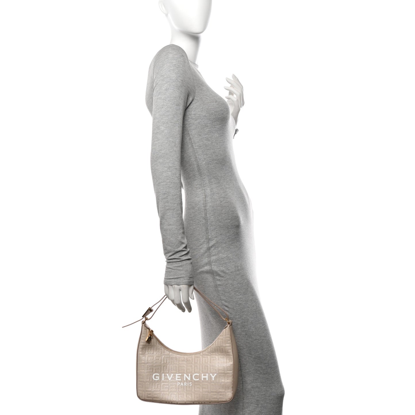 Coated Canvas Logo 4G Embossed Small Moon Cut Out Shoulder Bag Natural Beige