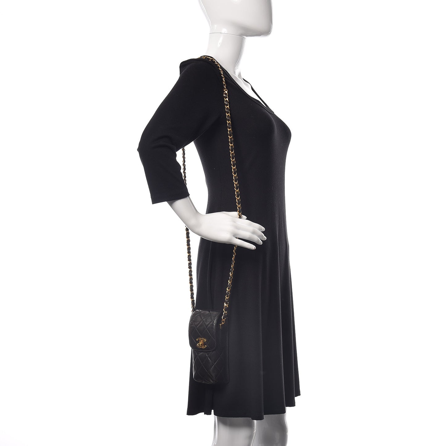 Lambskin Quilted Phone Holder Black