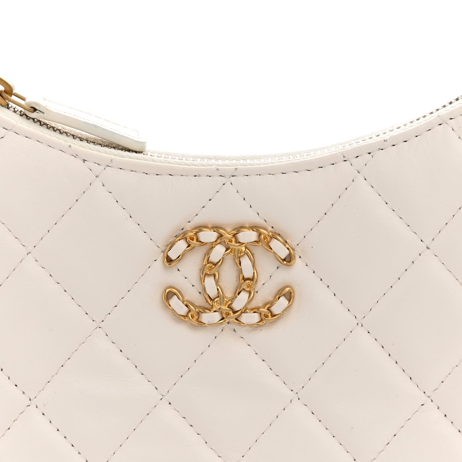 Chanel Crumpled Calfskin Quilted Braided CC Small Hobo White 8 of 11
