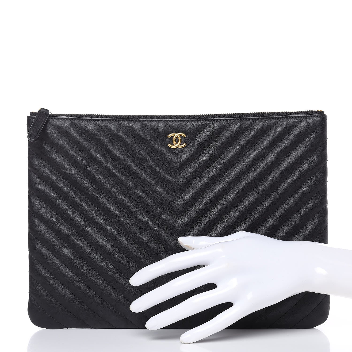 Chanel Crumpled Calfskin Chevron Quilted Medium Cosmetic Case Black 2 of 9