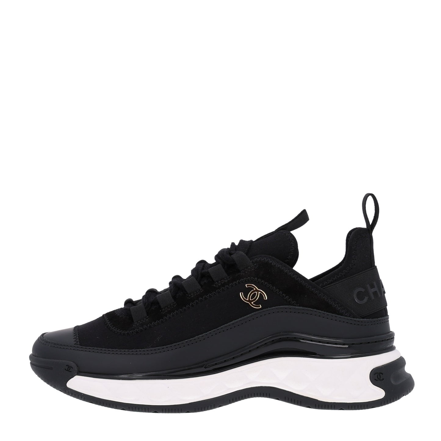 Velvet Calfskin Mixed Fibers CC Sneakers 36.5 Black