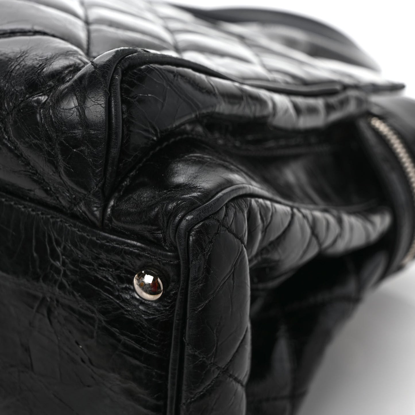 Glazed Calfskin Quilted Large New Portobello Tote Black