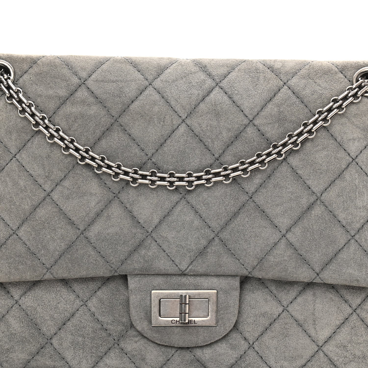 Chanel Suede Calfskin 2.55 Reissue 227 Flap Grey 8 of 13