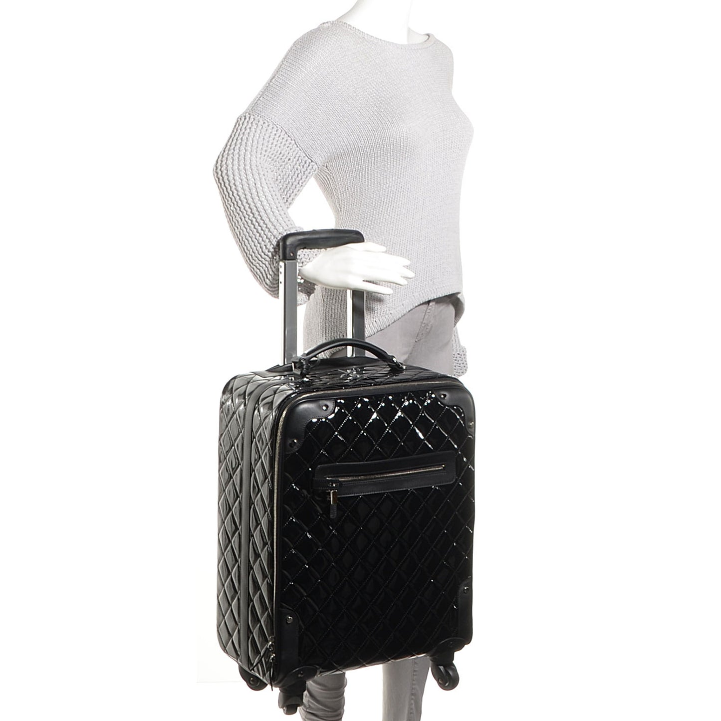 Vinyl Calfskin Quilted Trolley Rolling Luggage Black