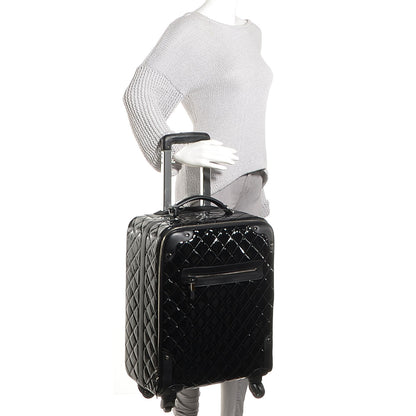 Chanel Vinyl Calfskin Quilted Trolley Rolling Luggage Black 2 of 8