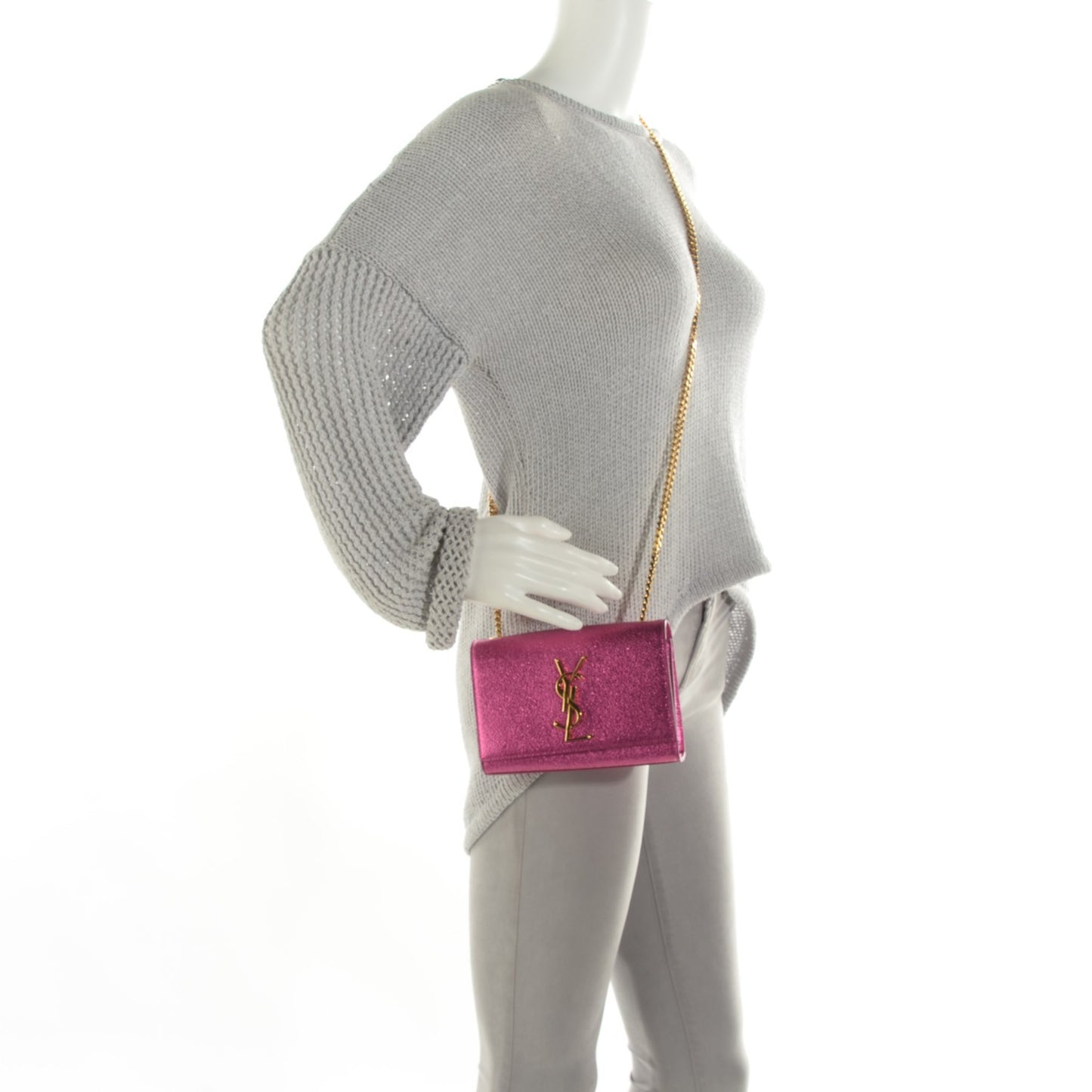 Metallic Calfskin Small Classic Monogram Satchel Fuchsia