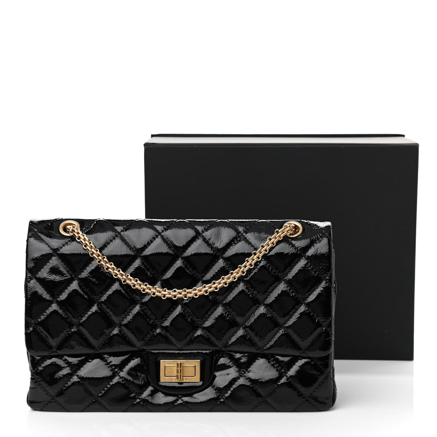 Distressed Patent Quilted 2.55 Reissue 227 Flap Black