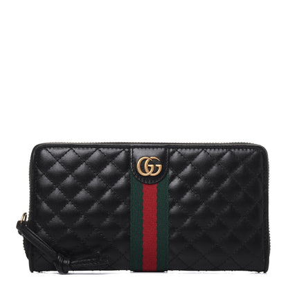 Gucci Calfskin Web Trapuntata GG Zip Around Wallet Black 1 of 12