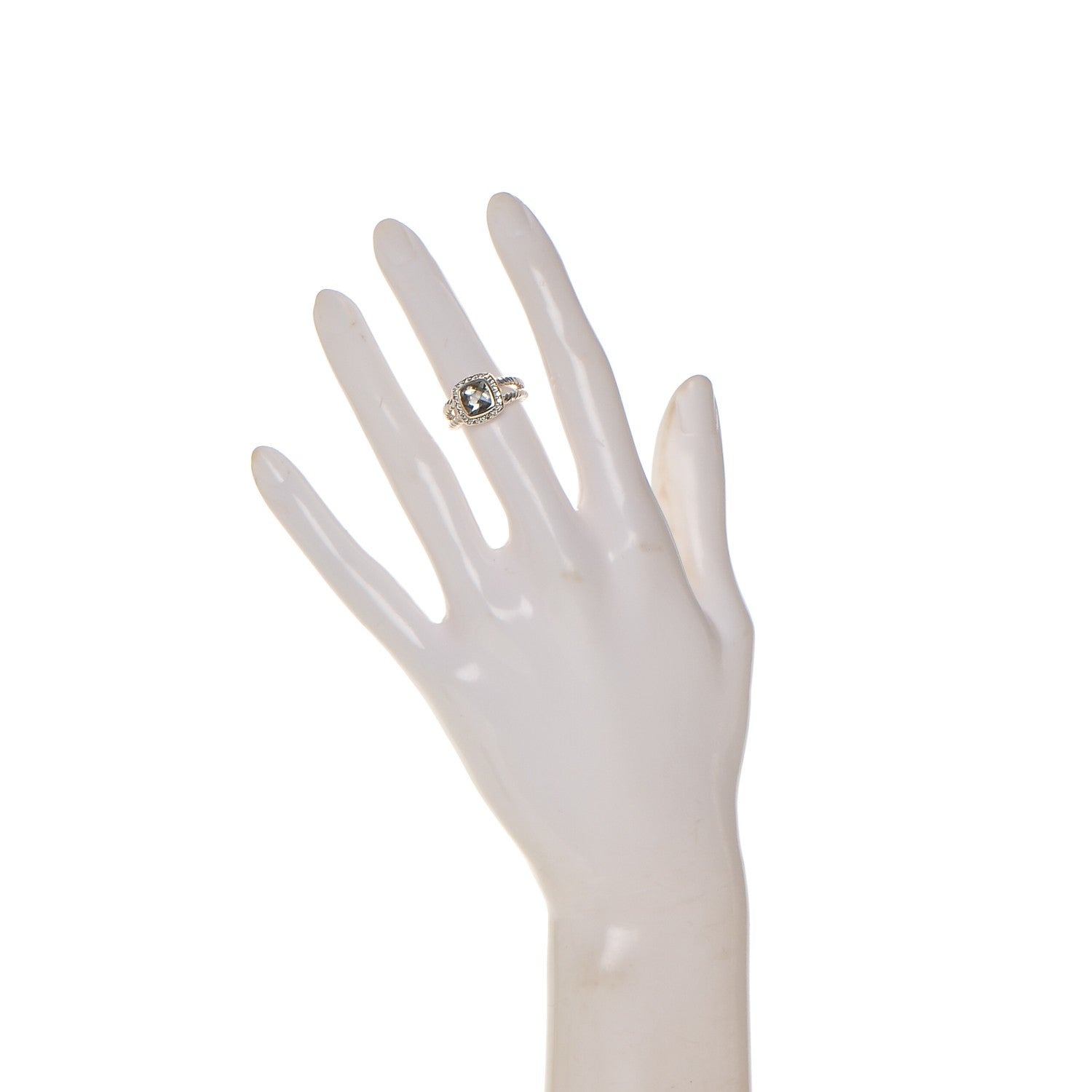 David Yurman Sterling Silver Diamond Prasiolite 7mm Petite Albion Ring 50 5.25 2 of 4