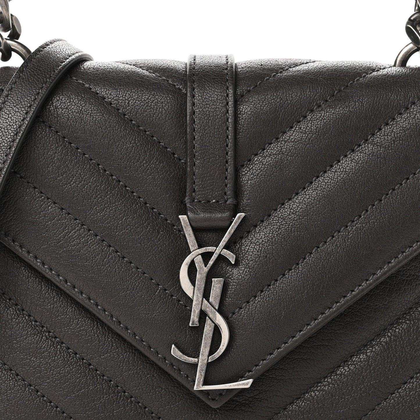Sheepskin Matelasse Chevron Monogram College Chain Wallet Coal