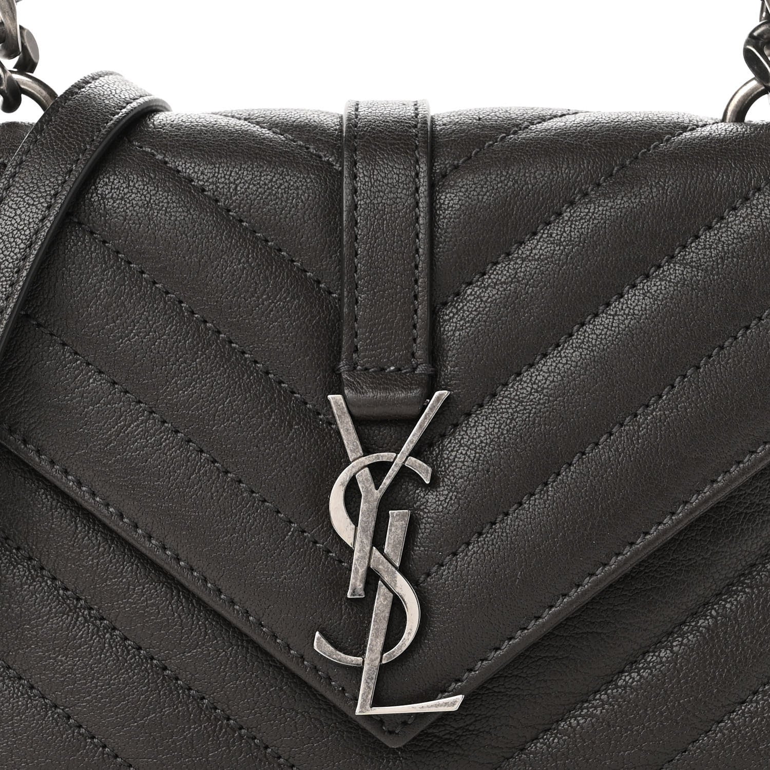 Saint Laurent Sheepskin Matelasse Chevron Monogram College Chain Wallet Coal 8 of 11