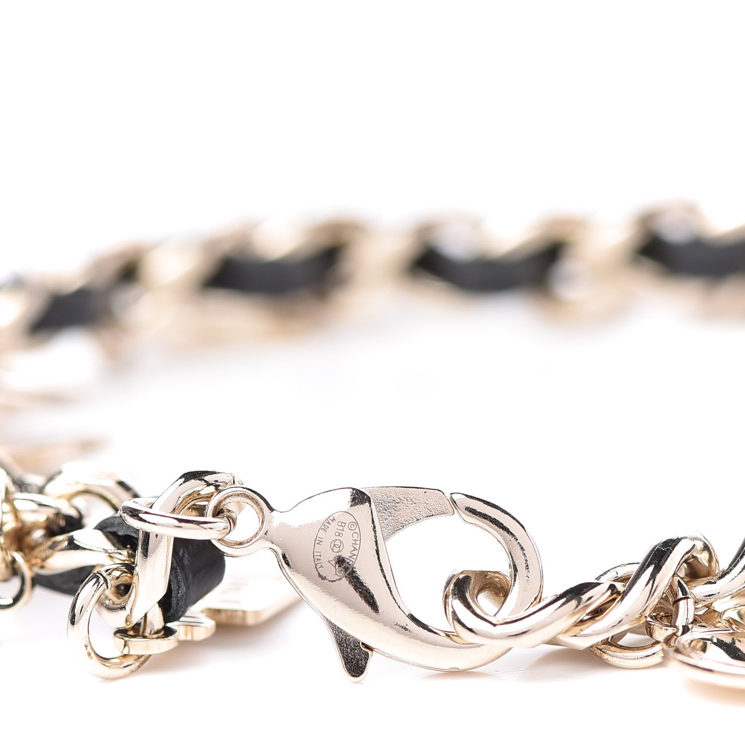 Chanel Lambskin Crystal CC Logo Charming Bracelet Gold Black 4 of 5