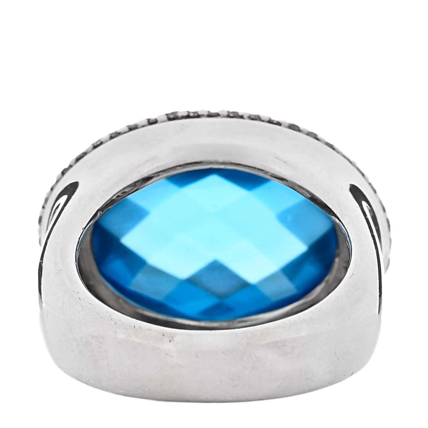 Sterling Silver Diamond Blue Topaz 18mm Signature Oval Ring 52 6