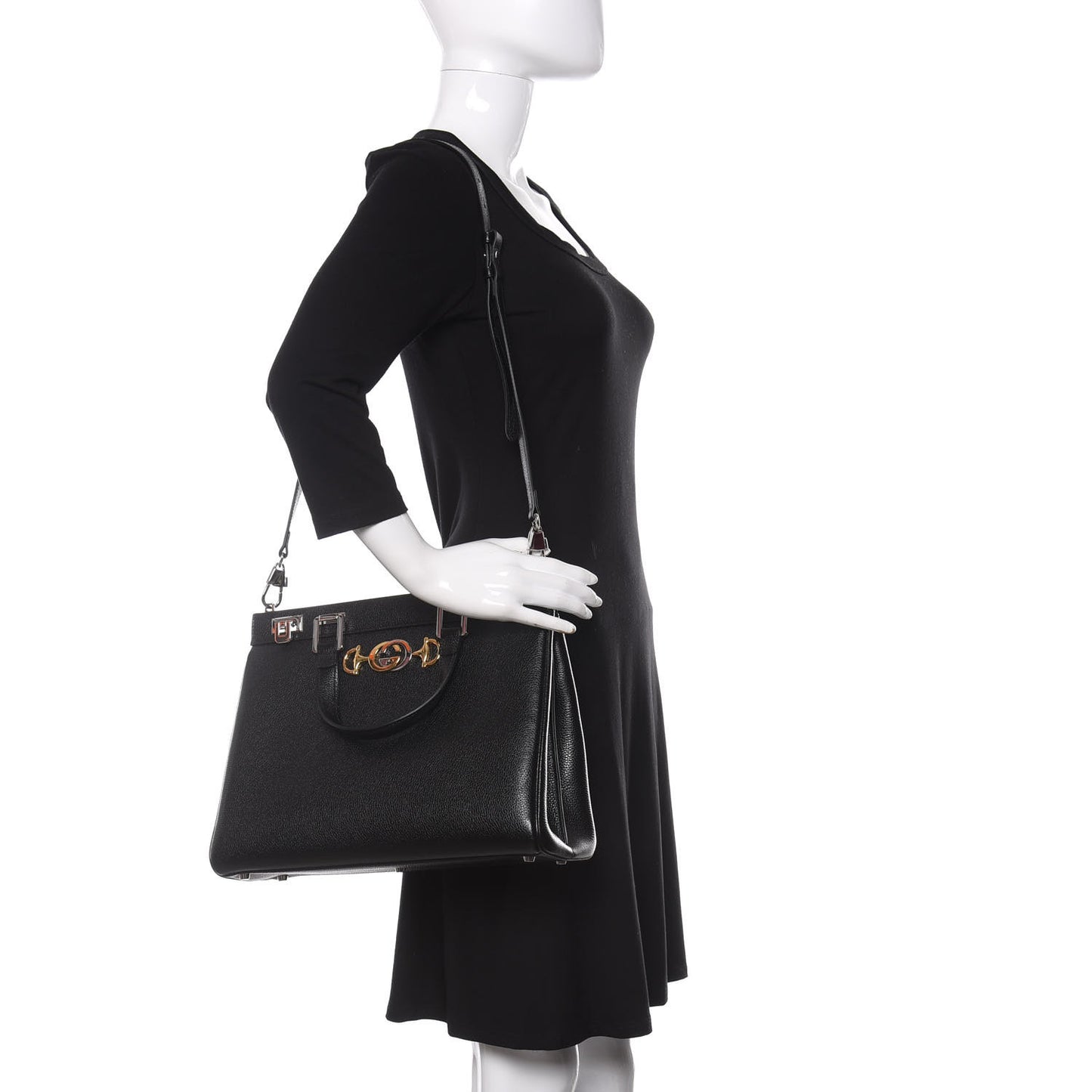 Grainy Calfskin Medium Zumi Top Handle Bag Black
