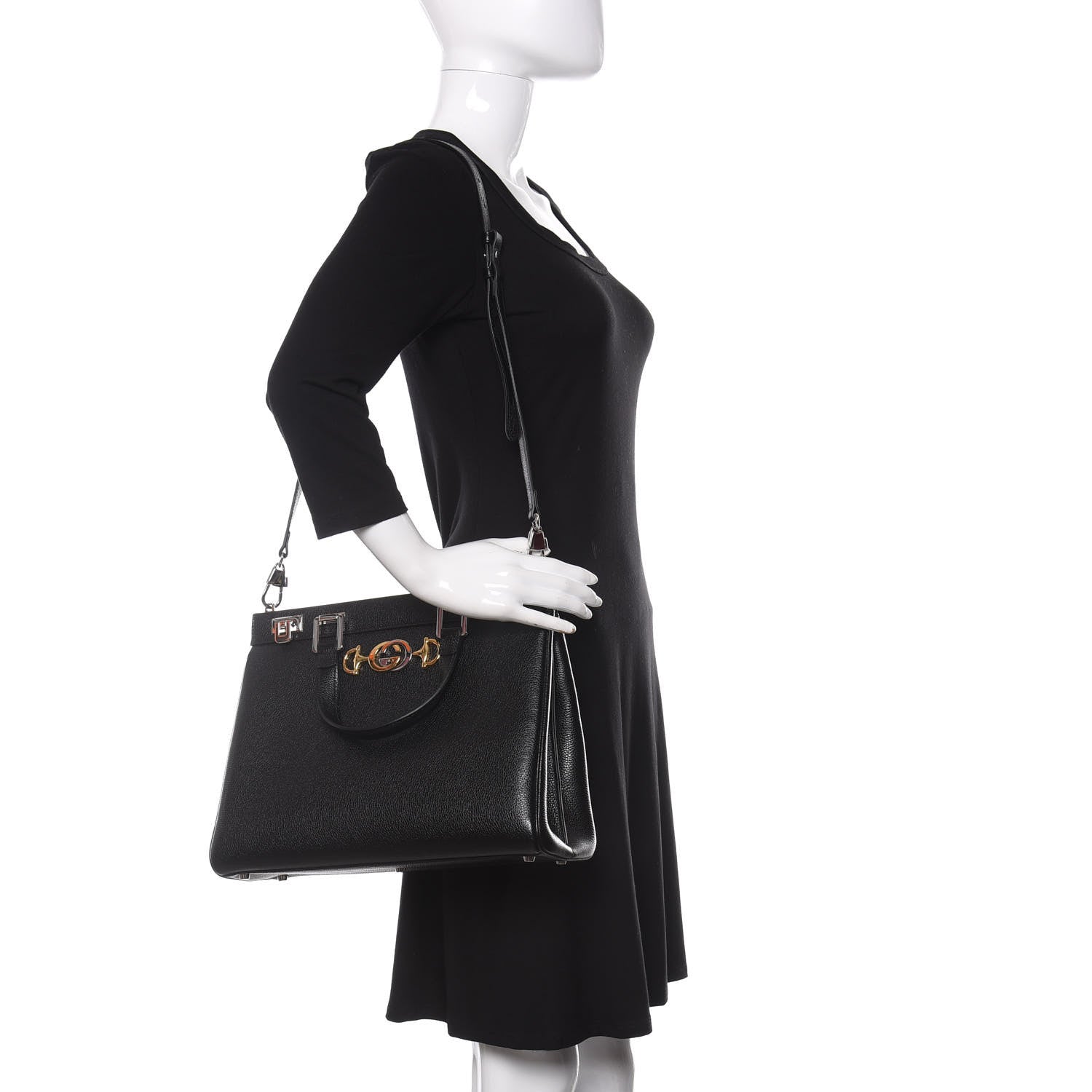 Gucci Grainy Calfskin Medium Zumi Top Handle Bag Black 2 of 11