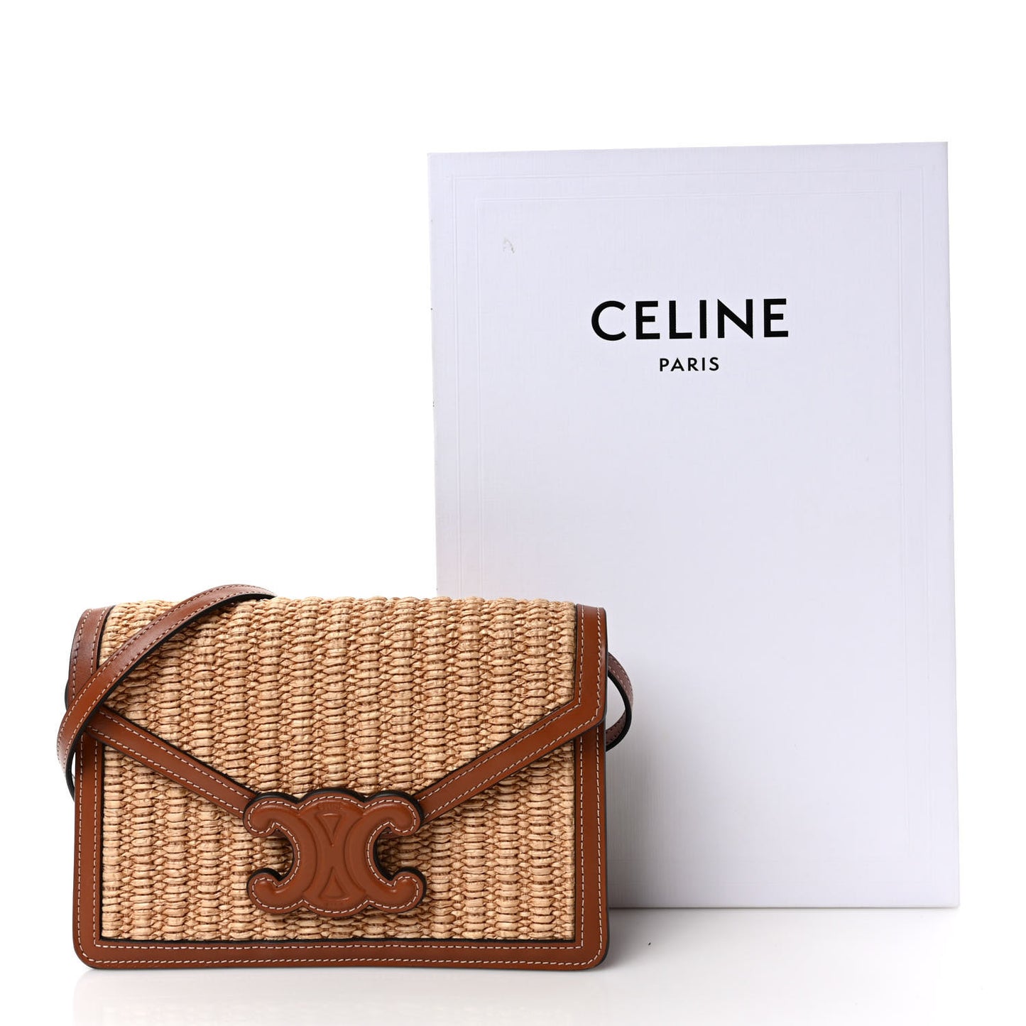 Raffia Calfskin Triomphe Wallet on Strap Natural Tan