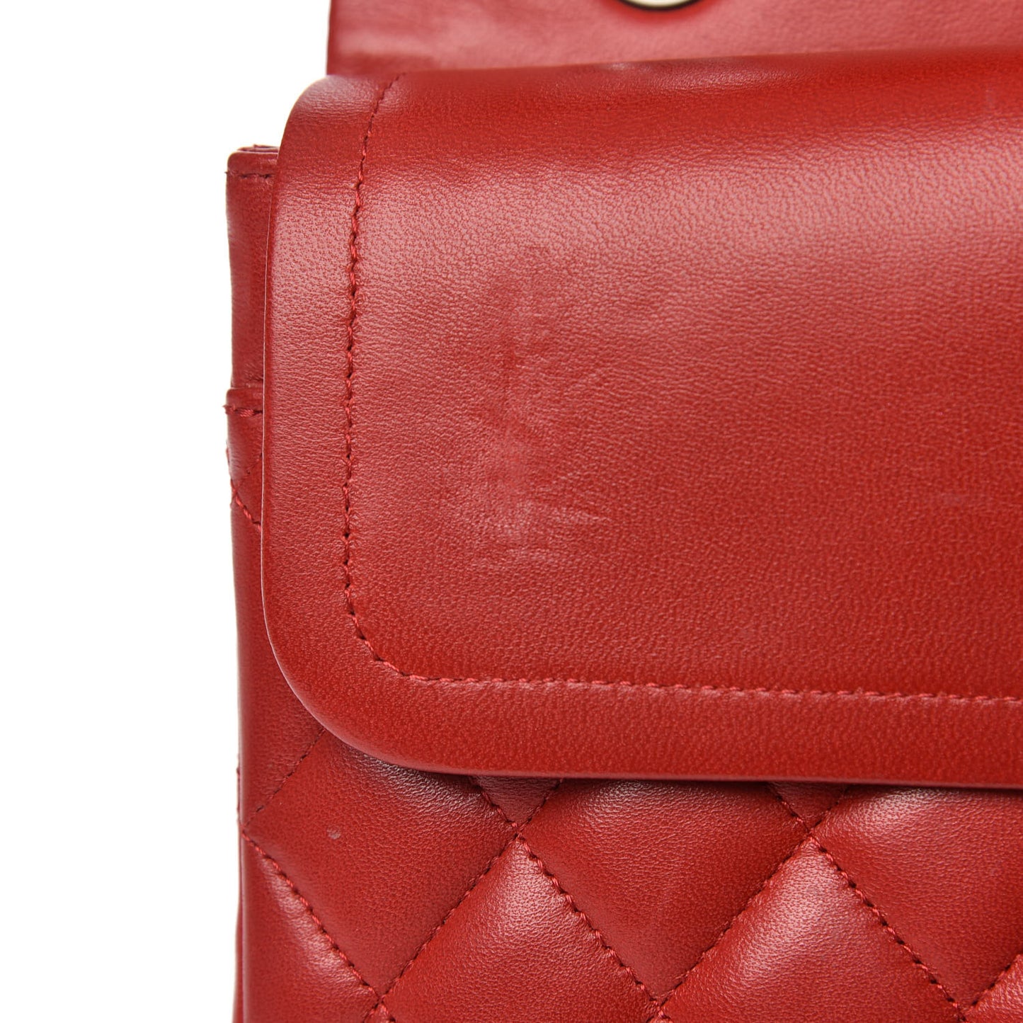 Lambskin Quilted Medium Double Flap Red