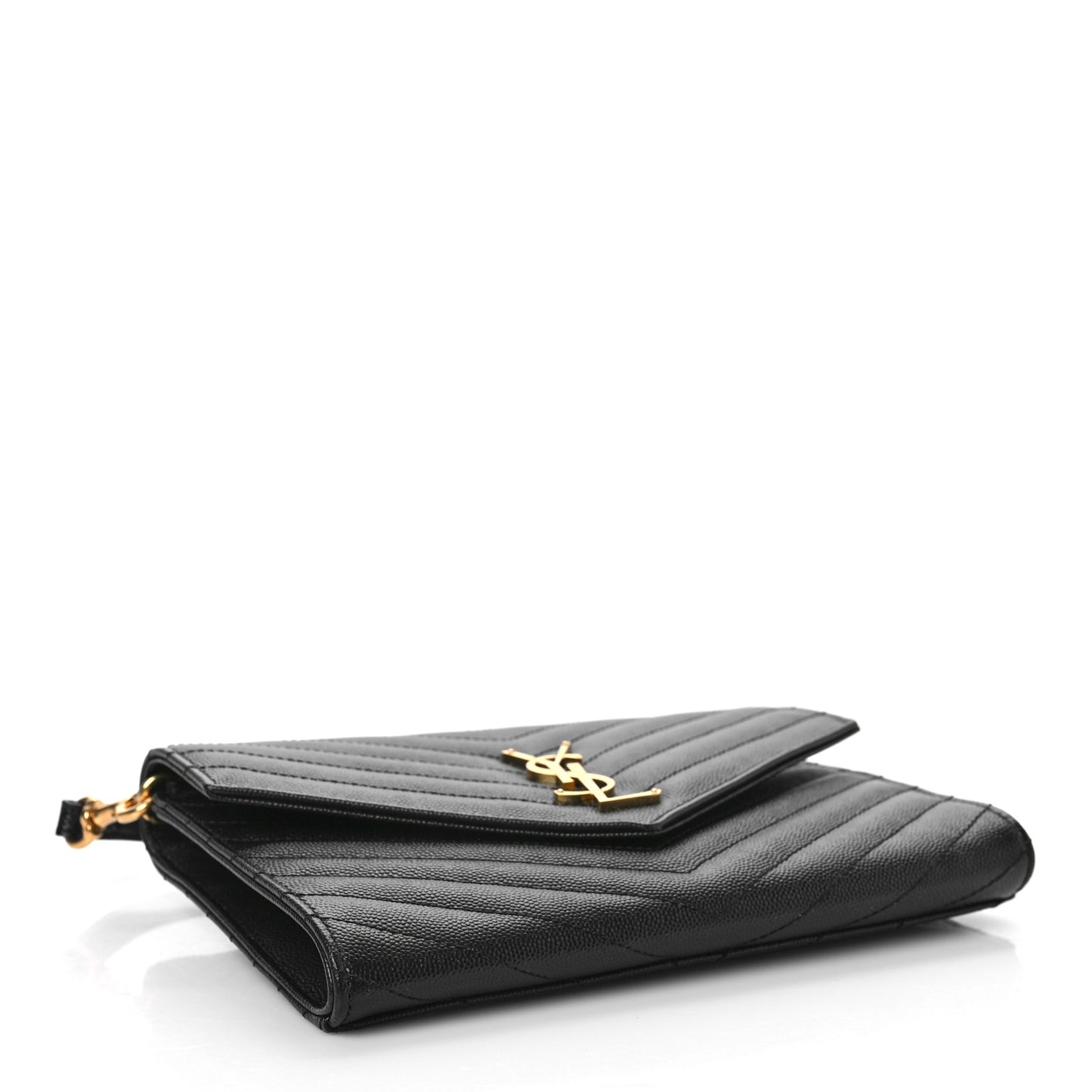 Grain De Poudre Matelasse Chevron Monogram Envelope Clutch Black