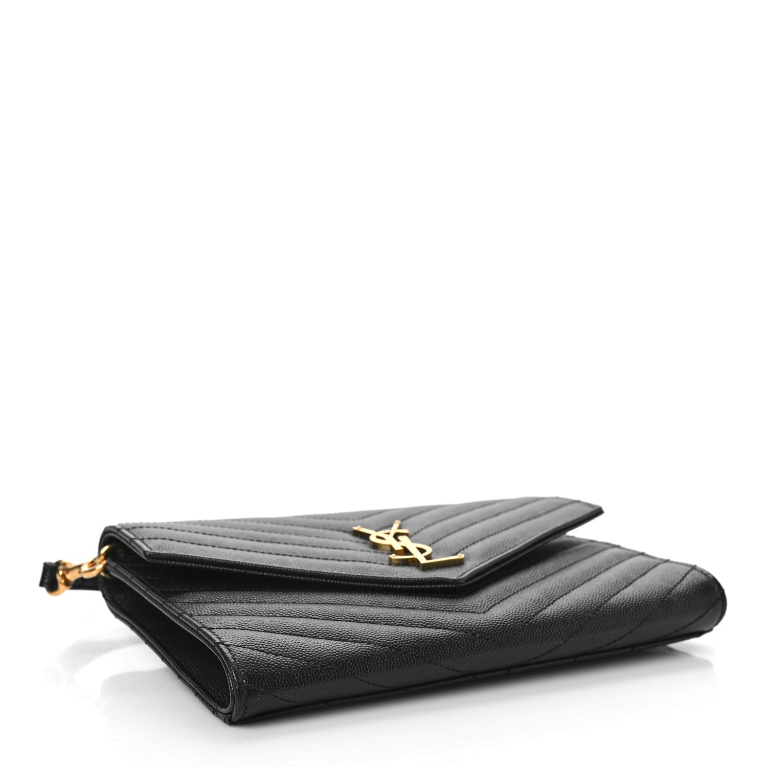 Saint Laurent Grain De Poudre Matelasse Chevron Monogram Envelope Clutch Black 4 of 9