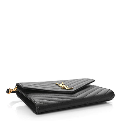 Saint Laurent Grain De Poudre Matelasse Chevron Monogram Envelope Clutch Black 4 of 9