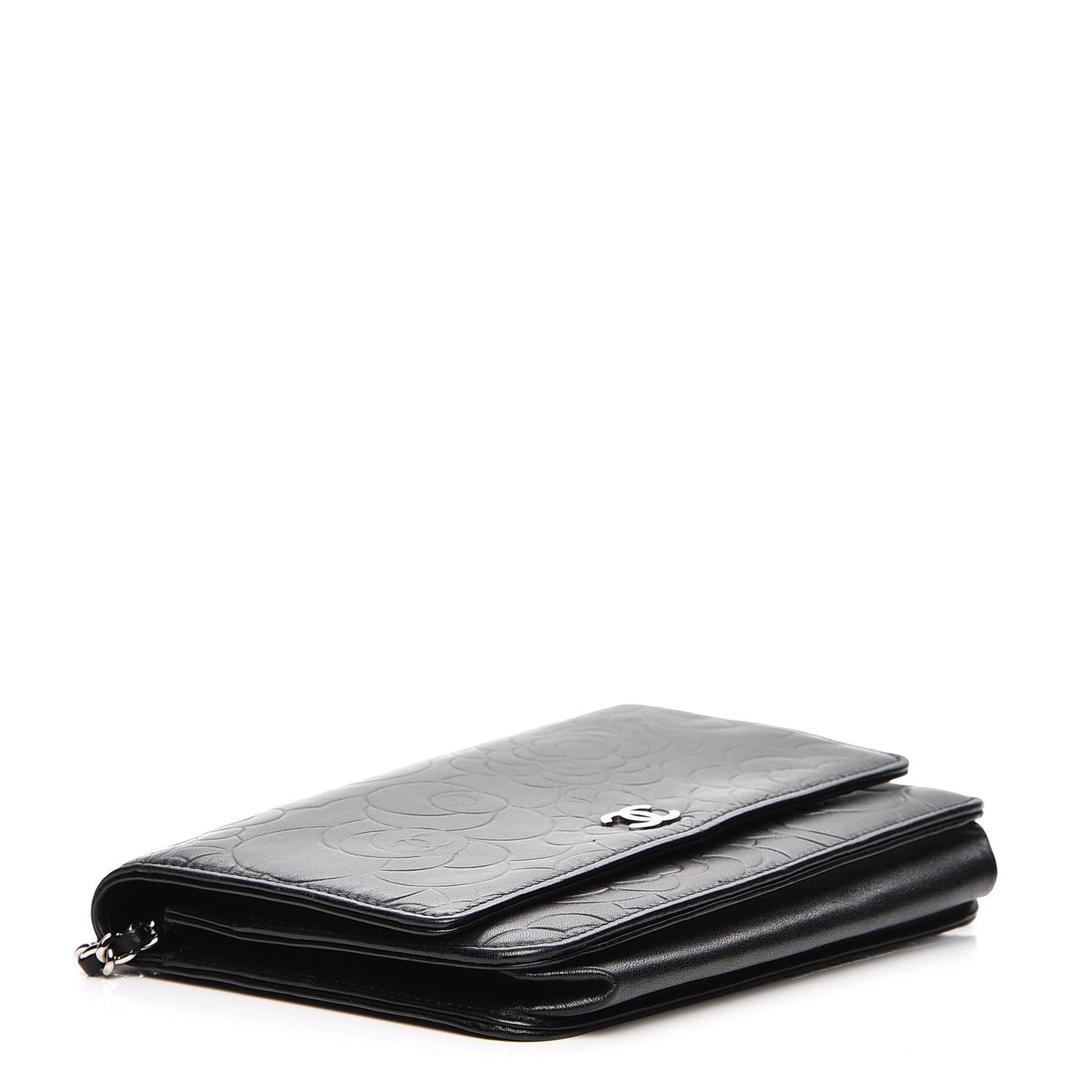 Lambskin Camellia Wallet on Chain WOC Black