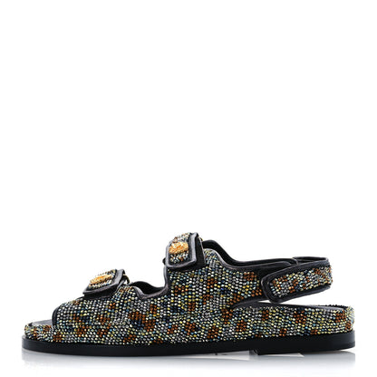 Chanel Grained Calfskin Crystal Velcro Dad Sandals 40 Black Multicolor 1 of 26