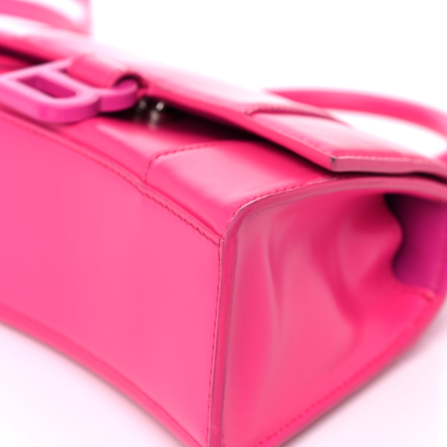 Shiny Box Calfskin Tonal B Hourglass Top Handle Bag XS Fuchsia