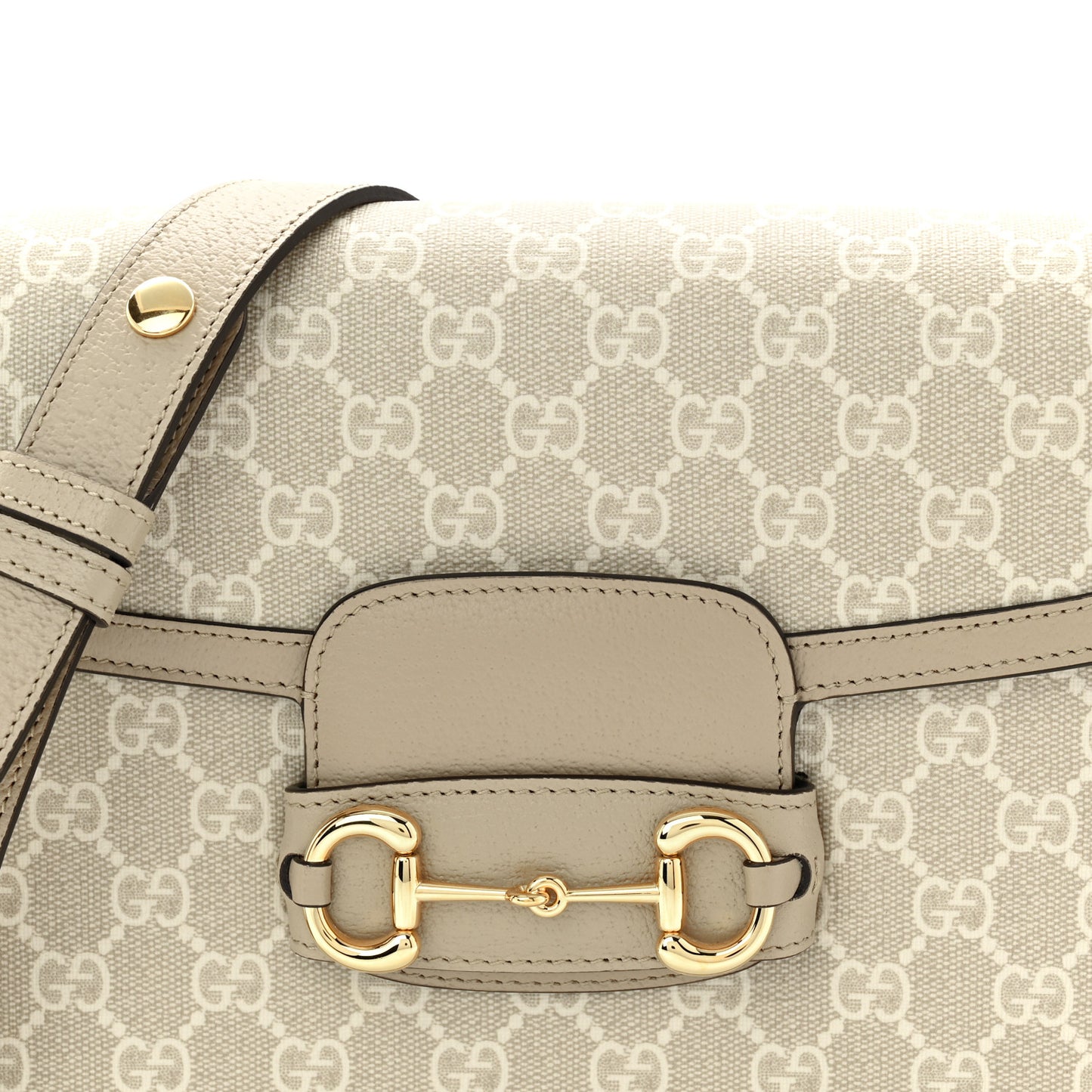 GG Supreme Monogram Textured Dollar Calfskin Horsebit 1955 Shoulder Bag Beige Mystic White Oatmeal