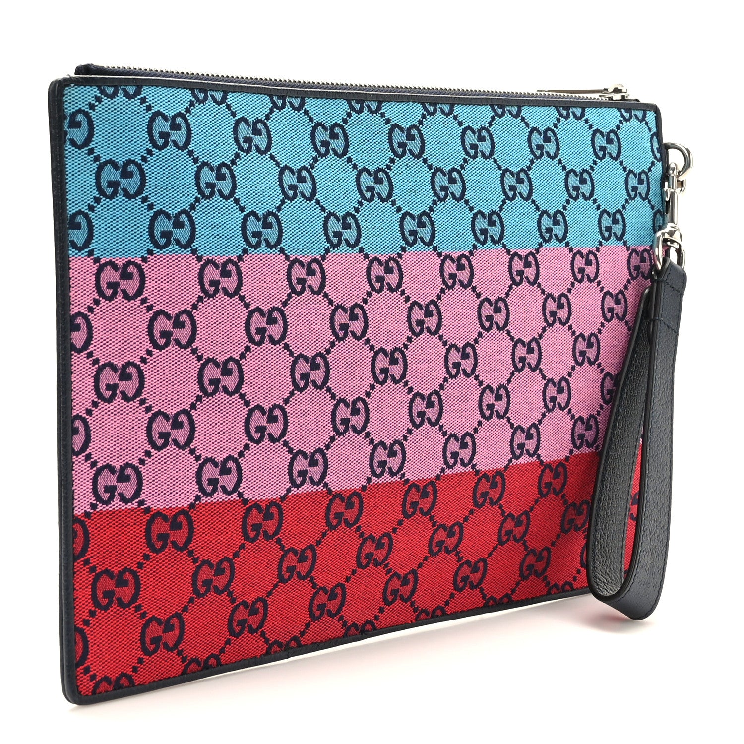 Gucci Monogram Multicolor Retro Interlocking G Wristlet Pouch Blue Rainbow Light Blue 3 of 8