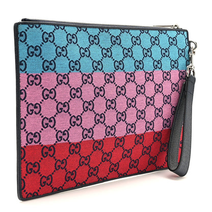 Gucci Monogram Multicolor Retro Interlocking G Wristlet Pouch Blue Rainbow Light Blue 3 of 8