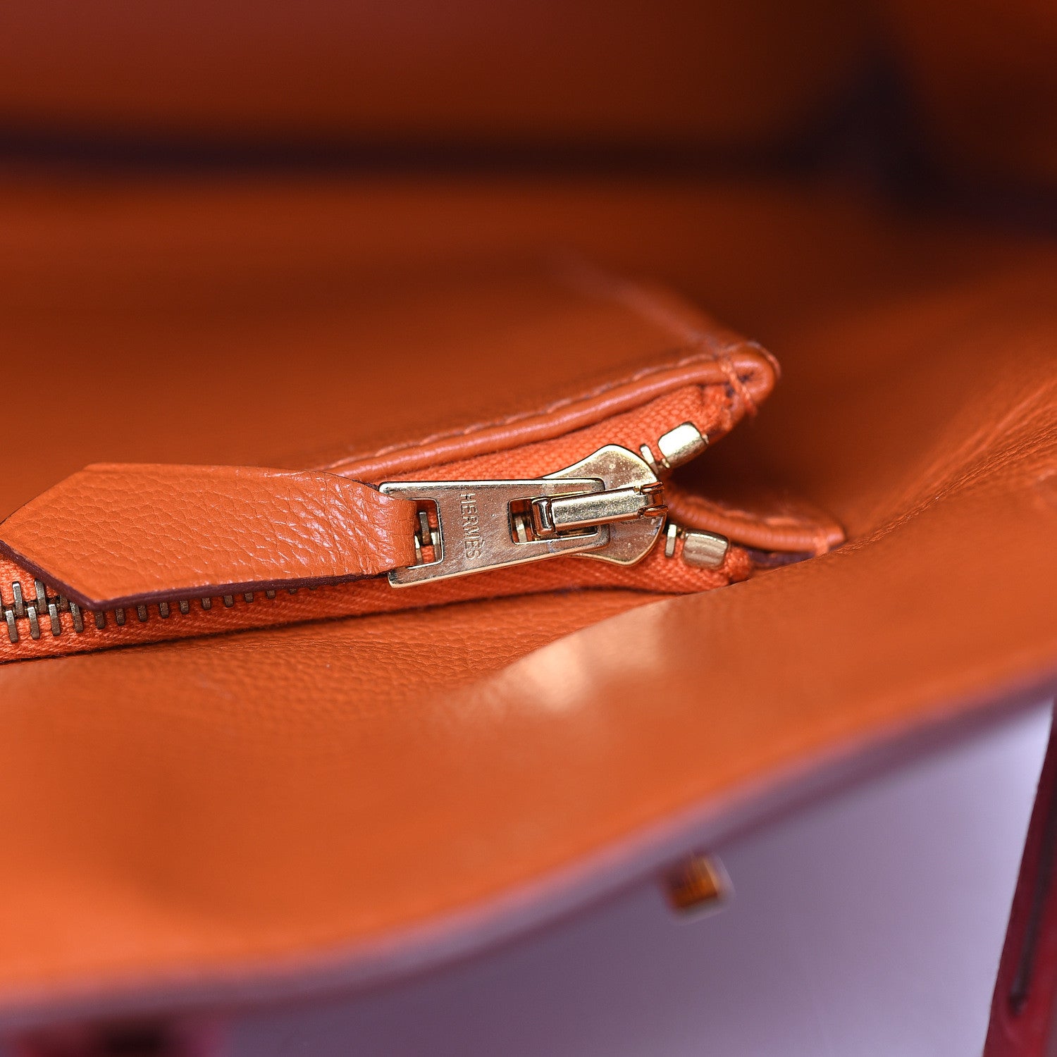 Hermes Taurillon Clemence Horseshoe Bi-Color Birkin 30 Rouge Garance and Orange 14 of 28