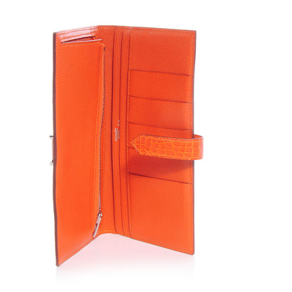 Hermes Shiny Niloticus Crocodile Bearn Wallet Orange 6 of 8