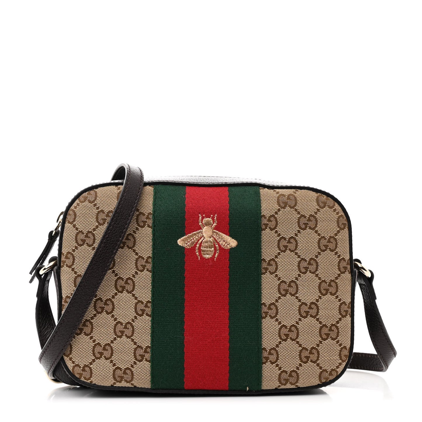 GG Supreme Monogram Web Small Webby Bee Shoulder Bag Dark Brown