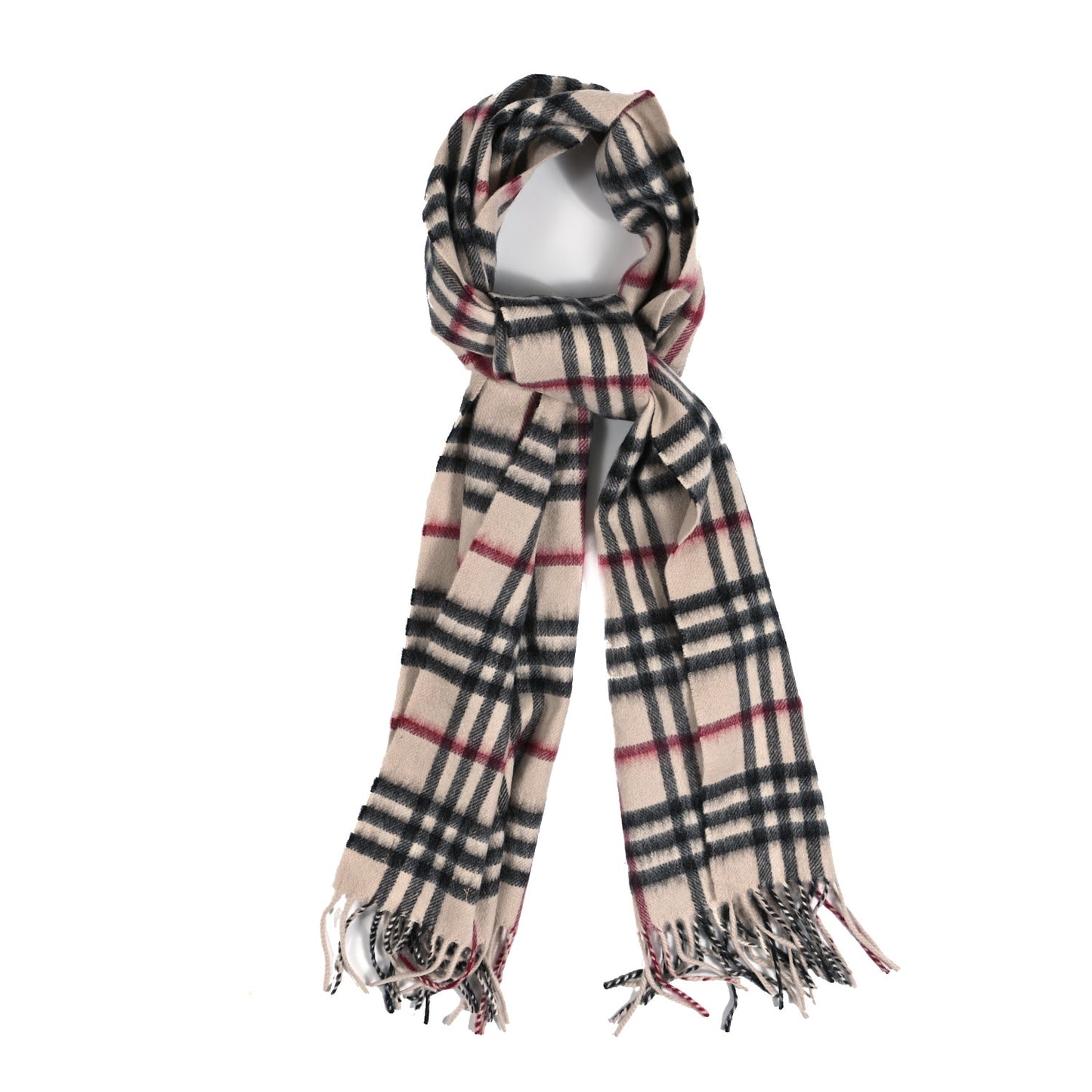 Cashmere Vintage Check Fringe Scarf Beige