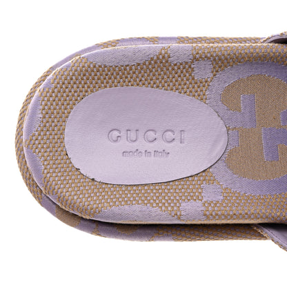 Gucci Monogram Jumbo GG Platform Slide Wedge Sandals 37.5 Beige Lapis 6 of 9