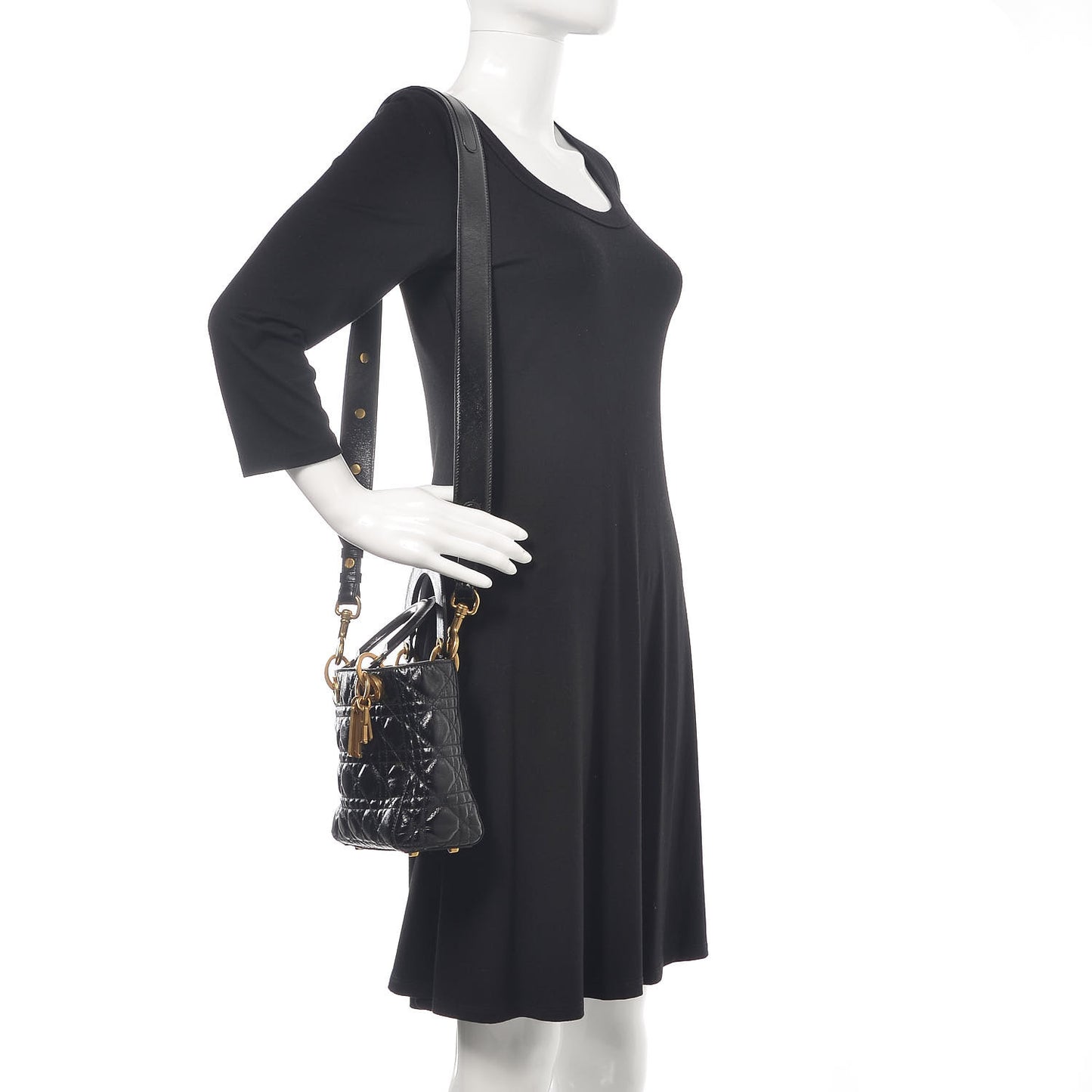 Crinkled Patent Cannage Small Lucky Badges My Lady Dior Black