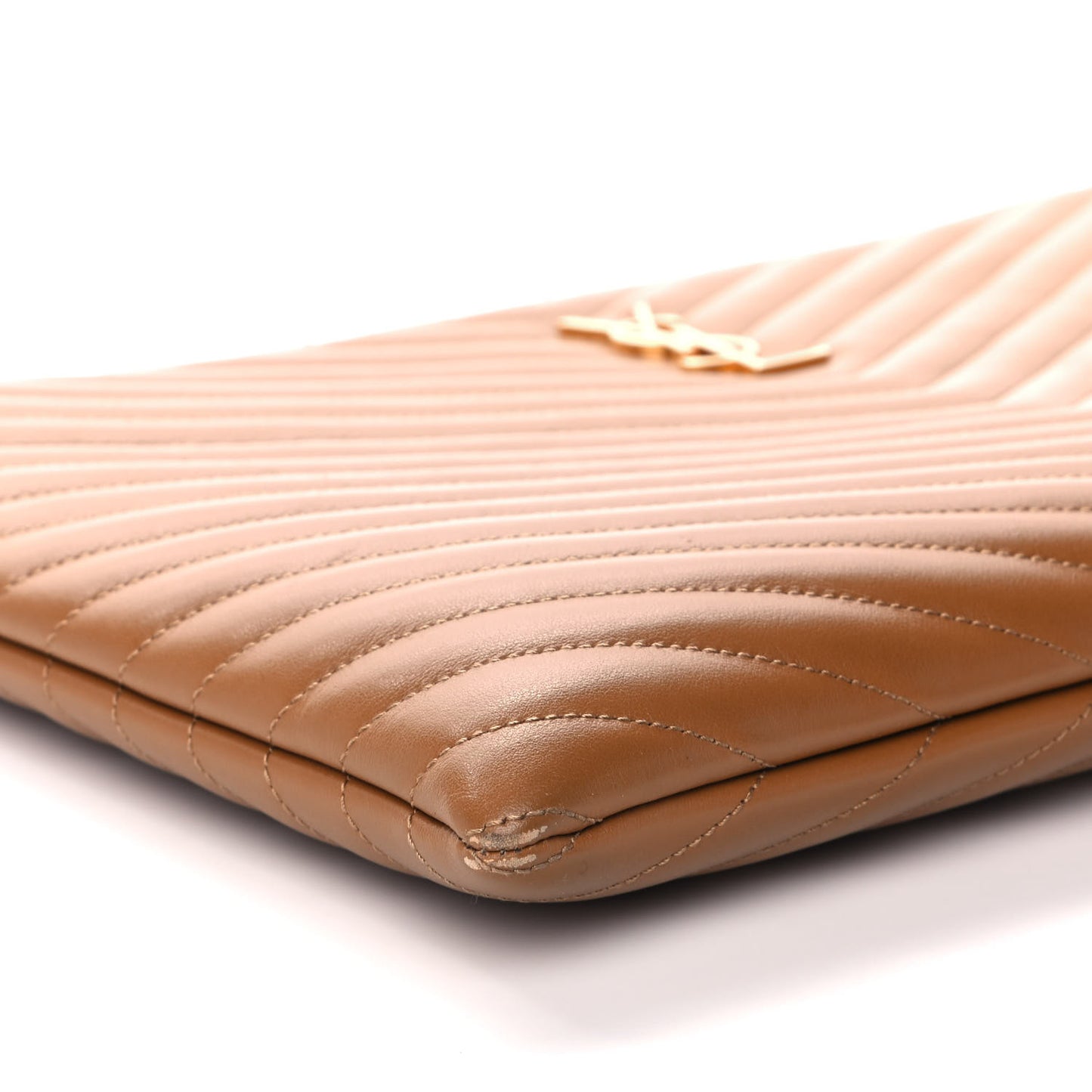 Calfskin Matelasse Chevron Monogram Document Holder Naturel Dark
