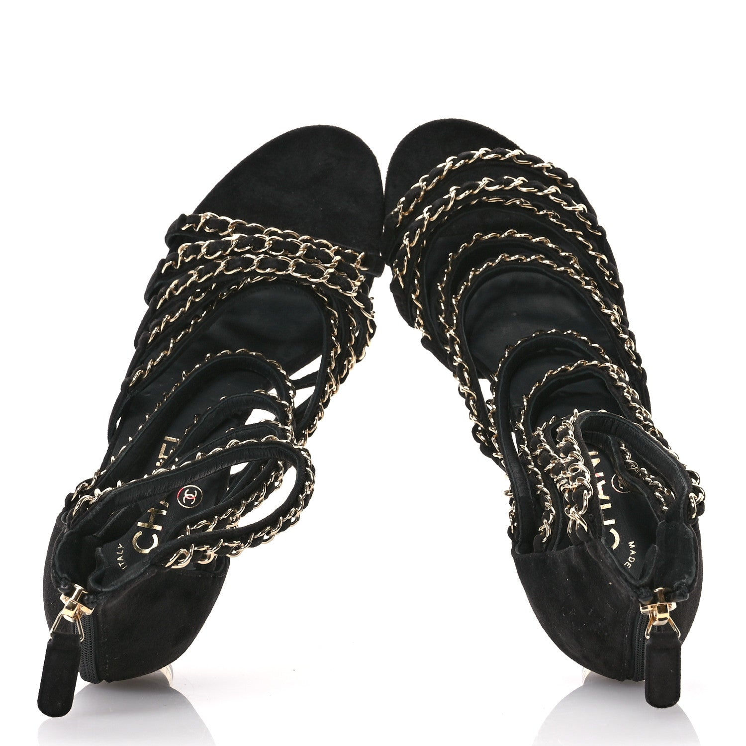 Chanel Kid Suede Chain CC Sandals 38 Black 2 of 9