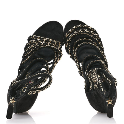 Chanel Kid Suede Chain CC Sandals 38 Black 2 of 9