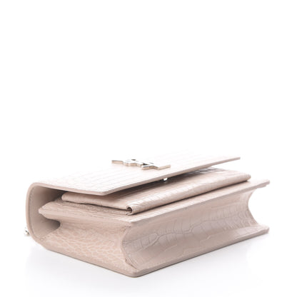 Saint Laurent Calfskin Crocodile Embossed Monogram Sunset Chain Wallet Marble Pink 6 of 13