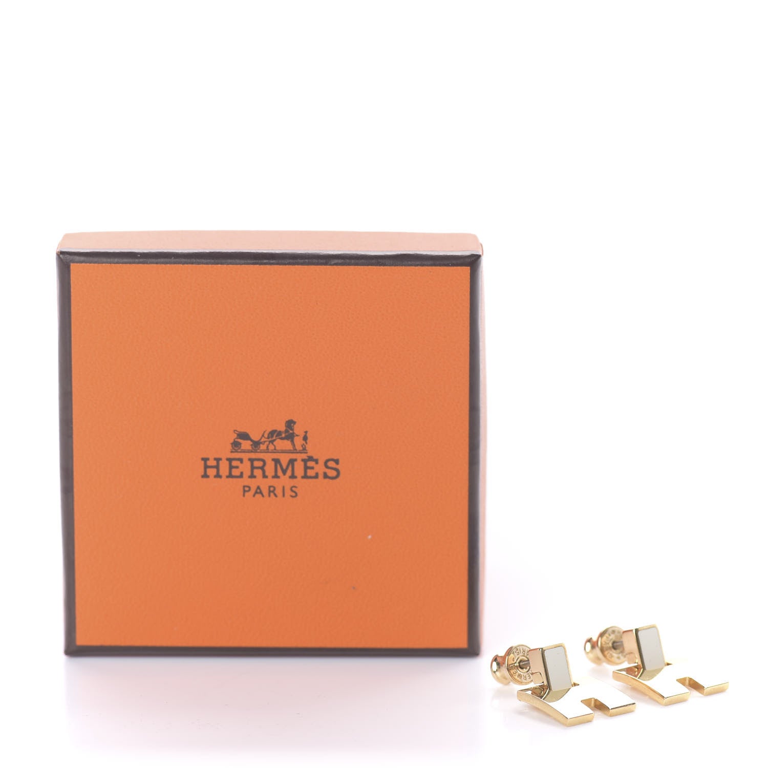 Hermes Gold Lacquer Eileen Earrings White 6 of 6