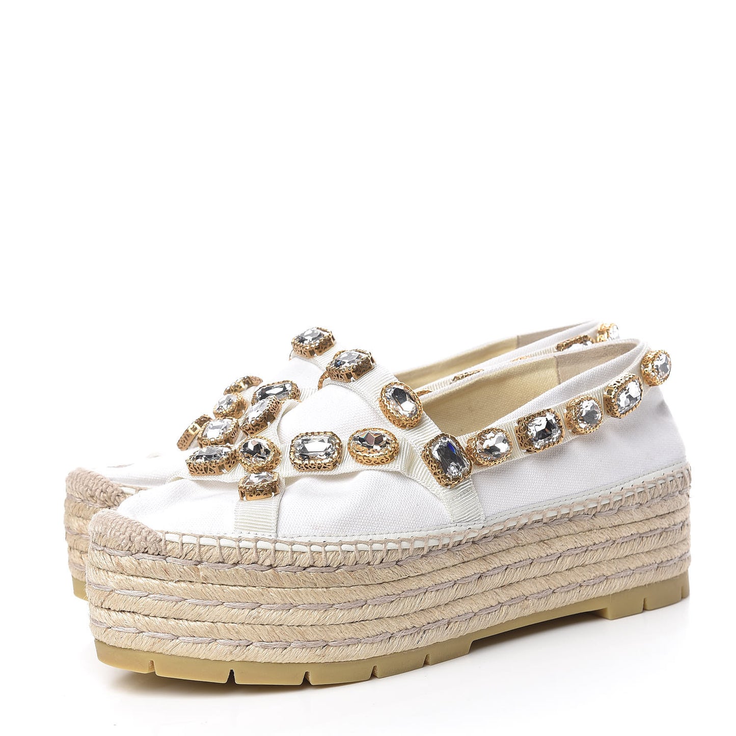 Canvas Crystal Embellished Platform Espadrilles 39 Great White