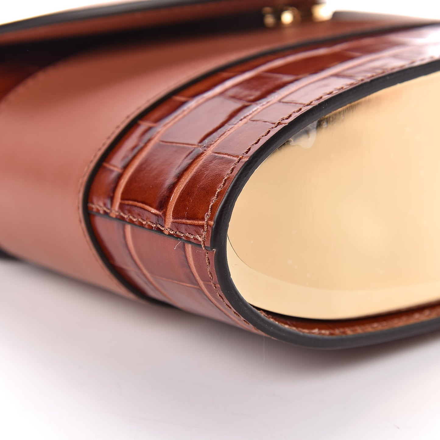 Calfskin Crocodile Embossed Small Aby Lock Chestnut Brown