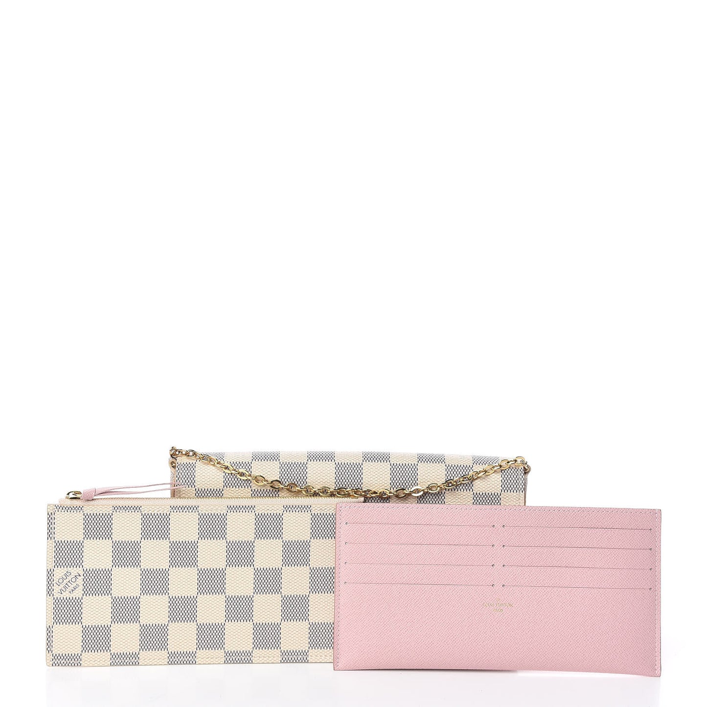 Damier Azur Pochette Felicie Chain Wallet Rose Ballerine