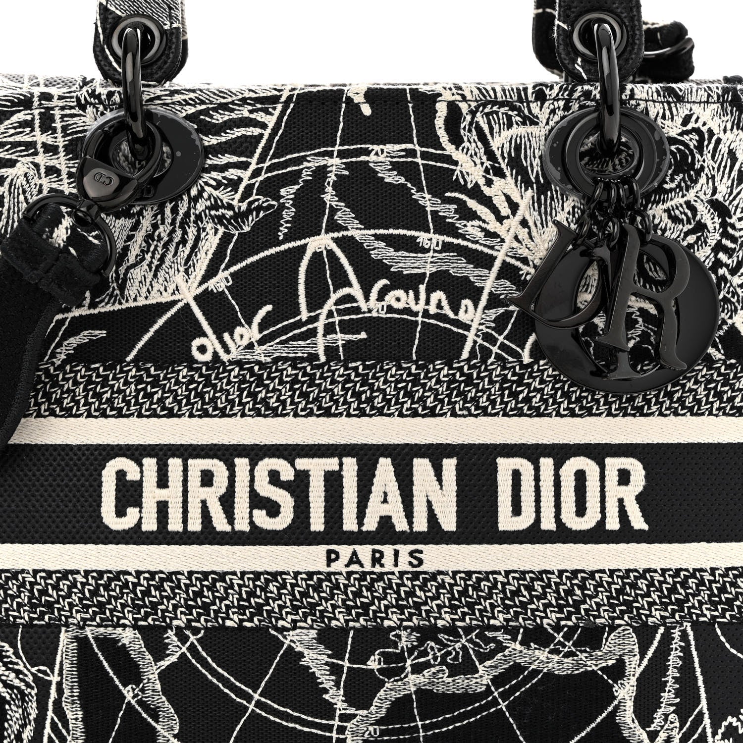 Christian Dior Toile de Jouy Embroidered Medium Lady D-Lite Black White 7 of 9