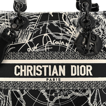 Christian Dior Toile de Jouy Embroidered Medium Lady D-Lite Black White 7 of 9