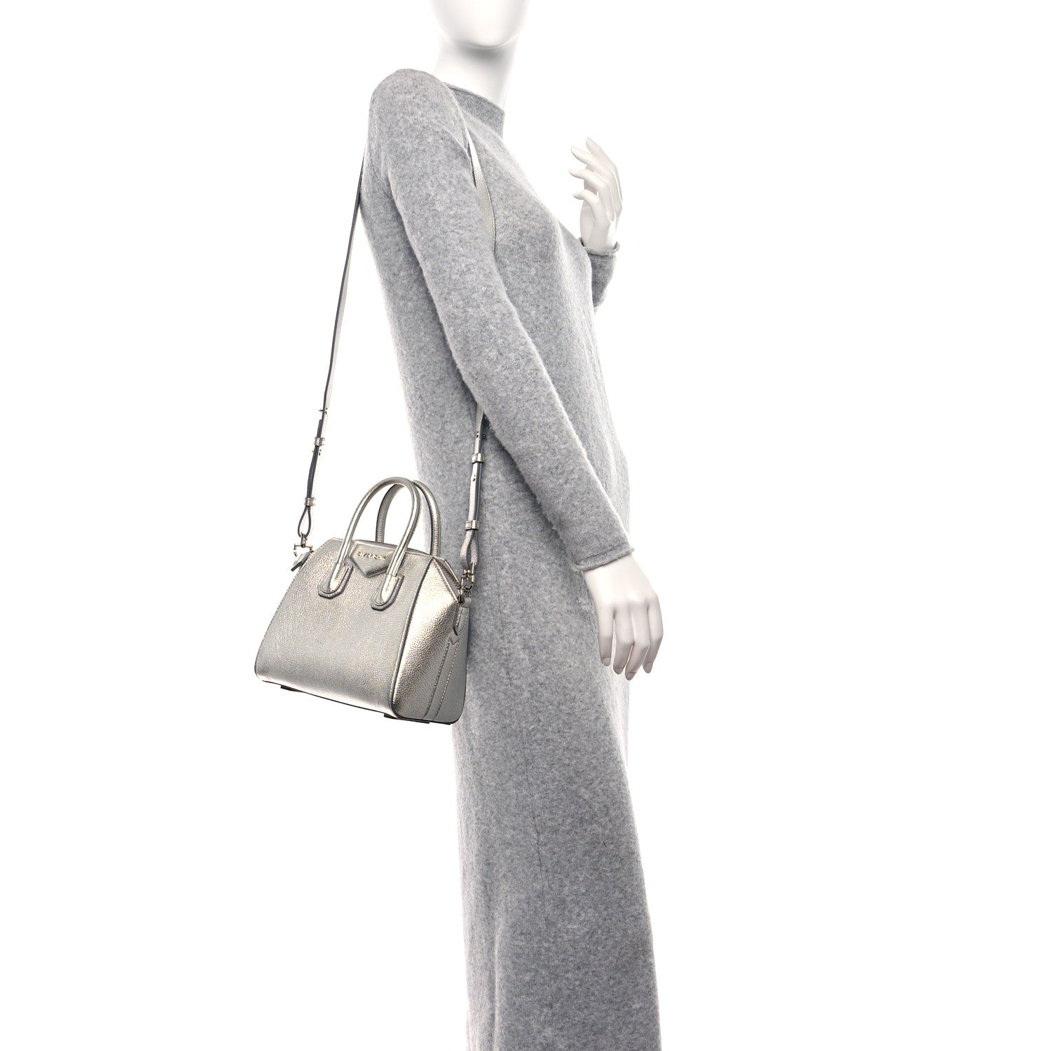 Givenchy Metallic Sugar Goatskin Mini Antigona Silver 2 of 9