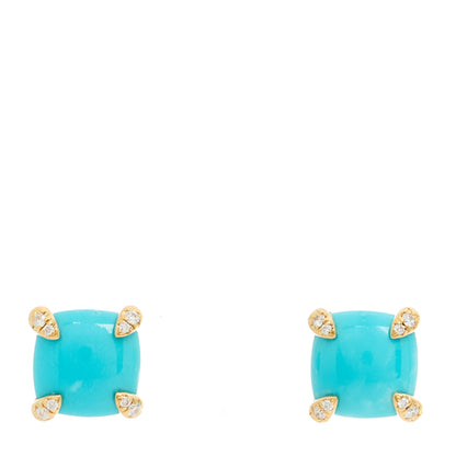 David Yurman 18K Yellow Gold Diamond Turquoise 8mm Chatelaine Earrings 1 of 4