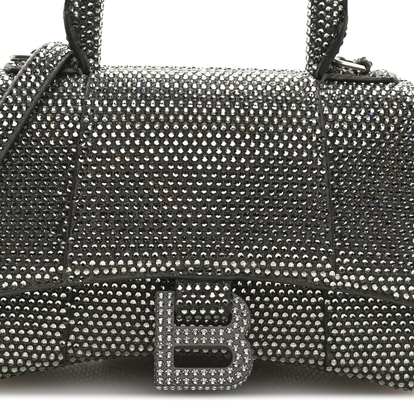 Strass Suede Hourglass Top Handle Bag XS Smoke Grey Crystal